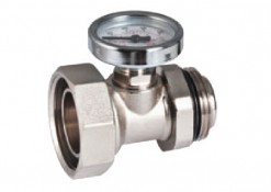 Bocchettone Geberit con dado di raccordo e termometro, Nichelato, Guarnizione in EPDM, Campo di temperatura 0–80 °C, in Ottone CW617N Bocchettone Geberit con dado di raccordo e termometro, Nichelato, Guarnizione in EPDM, Campo di temperatura 0–80 °C, in Ottone CW617N